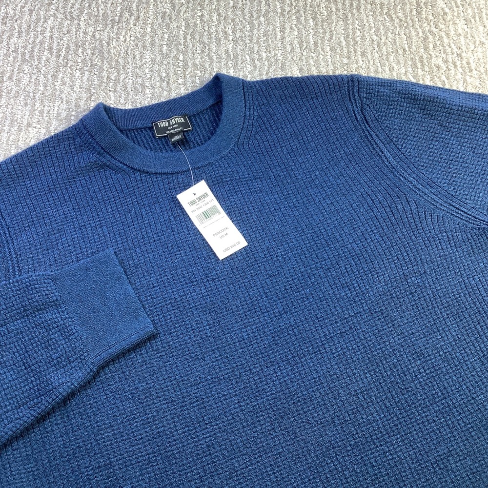 Todd Snyder Mens‎ Merino Wool Waffle Crew Sweater Peacock Blue Size Medium NWT